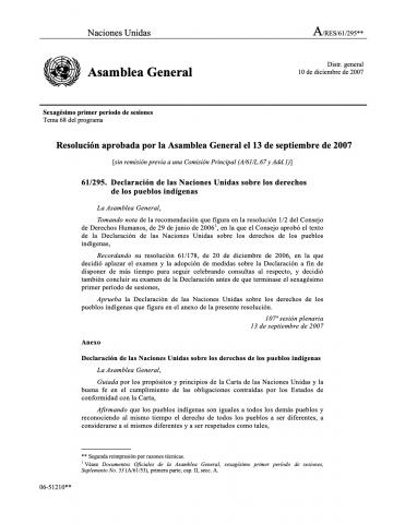 Declaración de las Naciones Unidas sobre los derechos de los pueblos indígenas